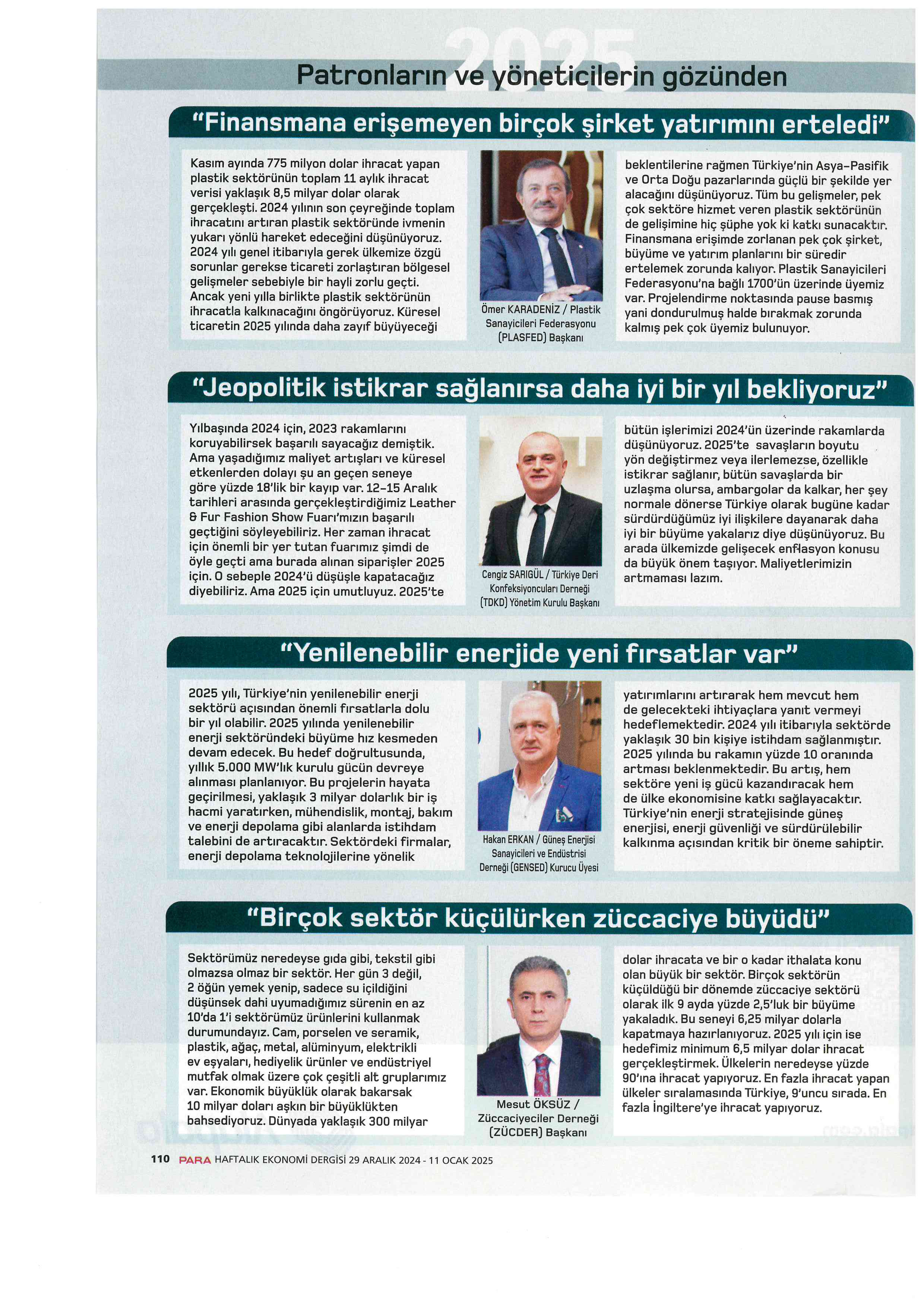 Para dergisi, sanayicilerin 2025 yılı beklentilerini açıkladı