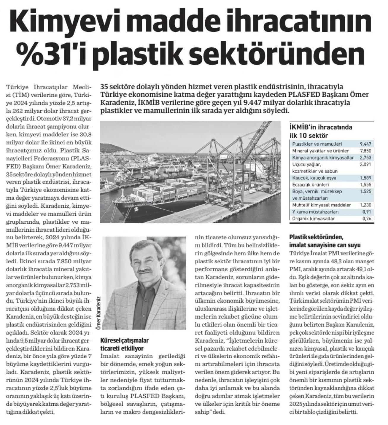 PLASFED President Ömer Karadeniz’s statements were extensively featured in Ekonomi Gazetesi